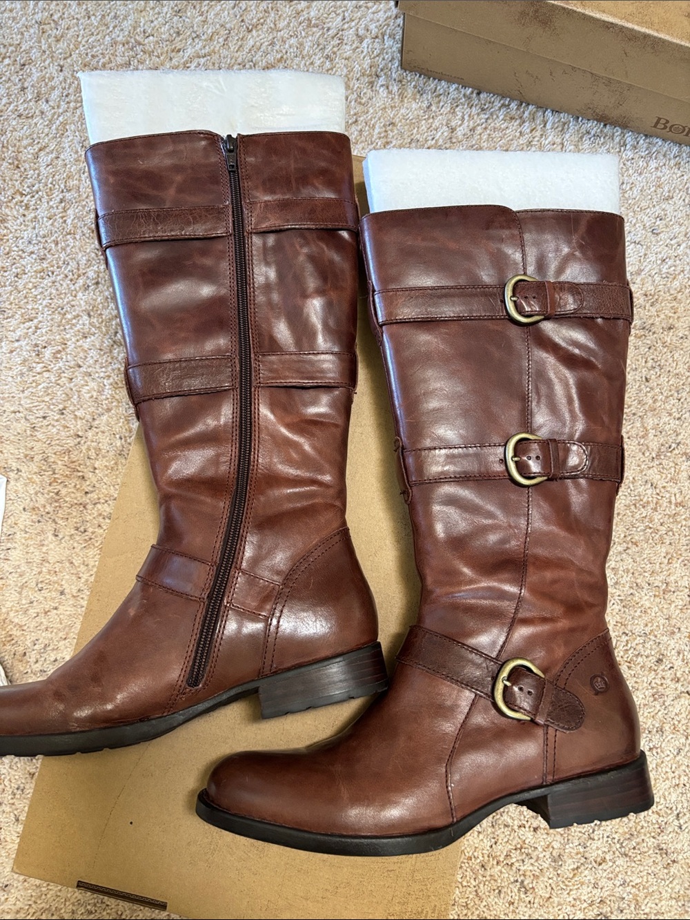 Born Brown Leather Knee-High Buckle Riding Boots